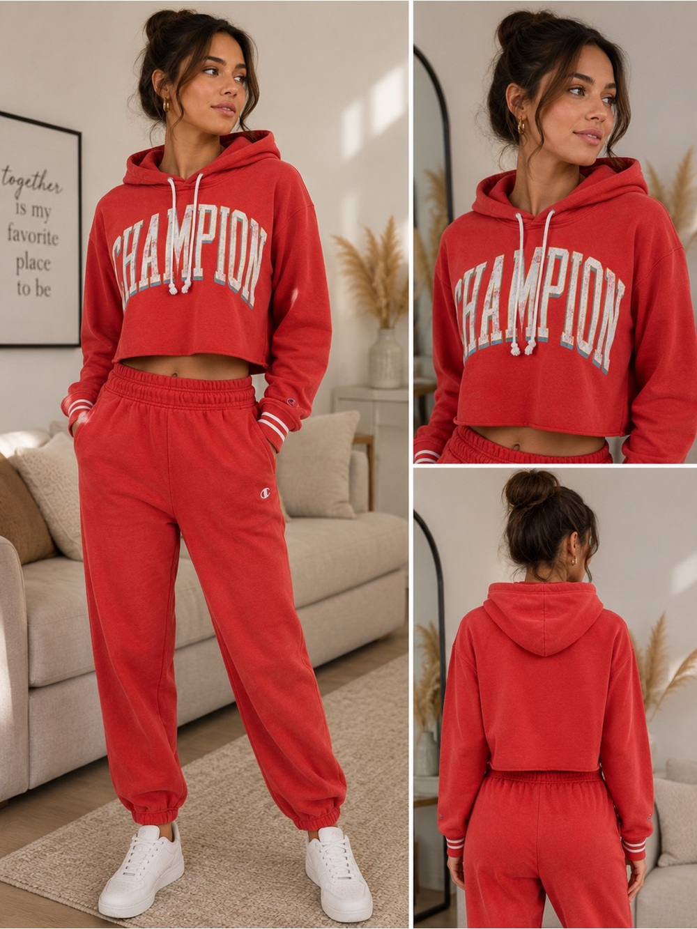 Champion Red Cropped Hoodie (small ) and Jogger ( medium) Set